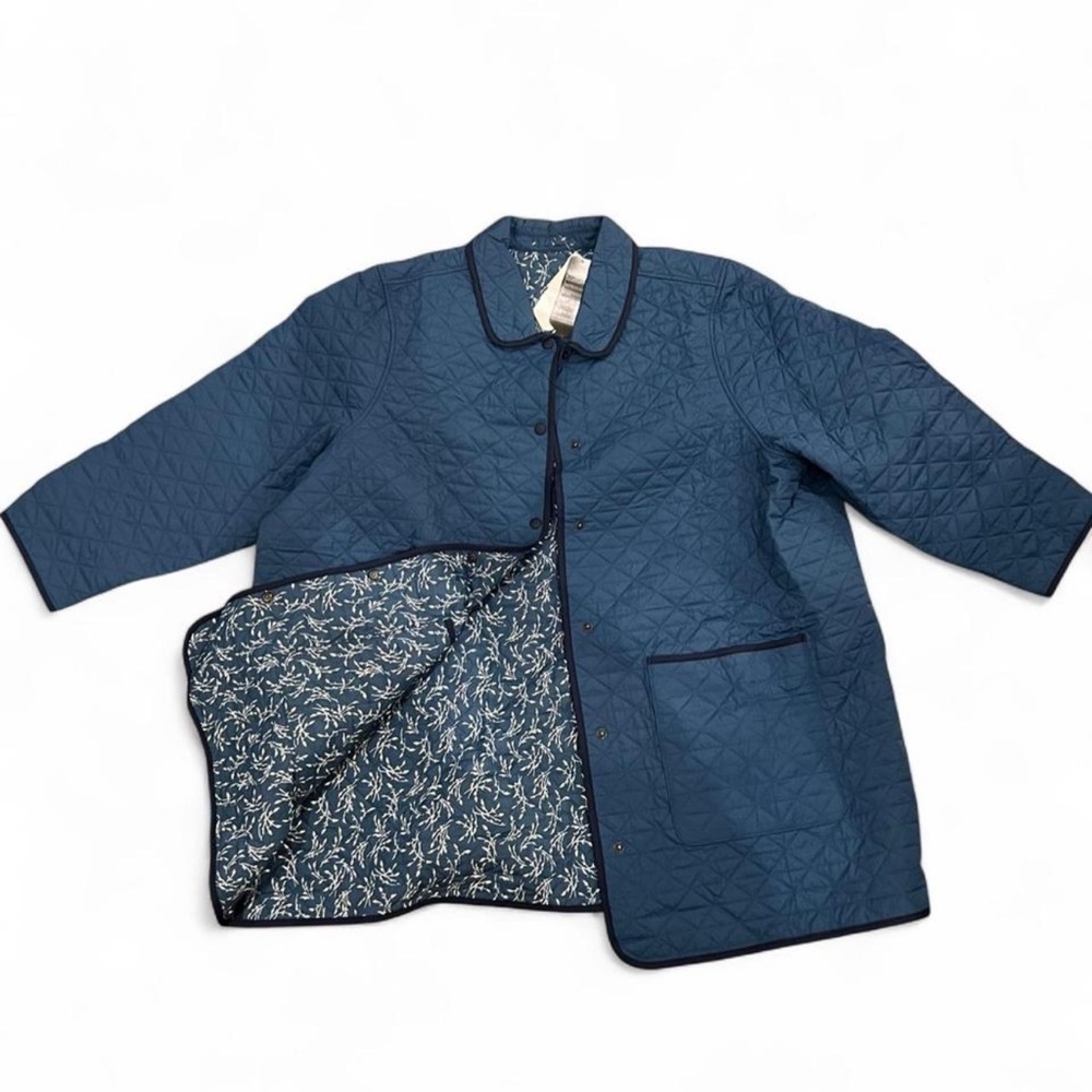 Reversible Quilted Jacket in Deep Navy with Cream Floral Lining